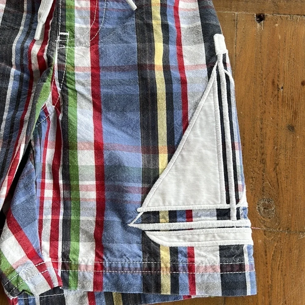 Janie and jack plaid sailboat swim trunks